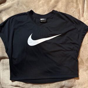 Nike Women's Black Tee with White Swoosh Crop